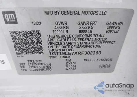 2024 GMC Sierra 2500Hd 4Wd Long Bed Pro from USA, damaged, VIN 1GT19LE7XRF302360